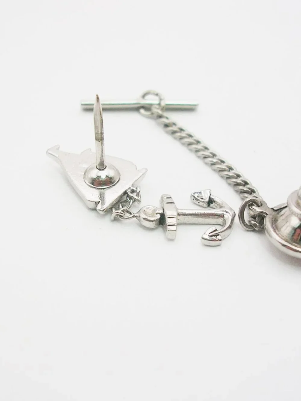 Sailboat Tie Tack Pin with Anchor classic silver tone Men's Formal Wear